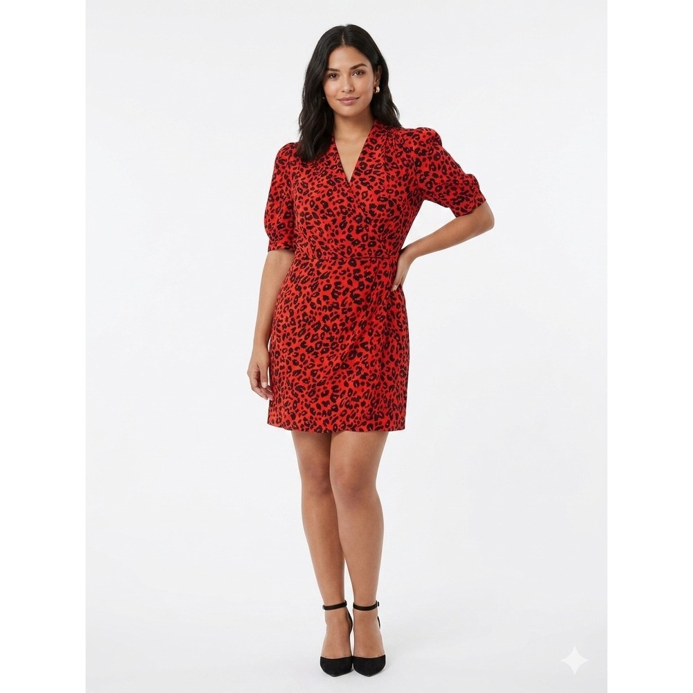 The Kooples Red Leopard Print Pop Leo Satin Mini Wrap Dress Size 0 FROB26125K